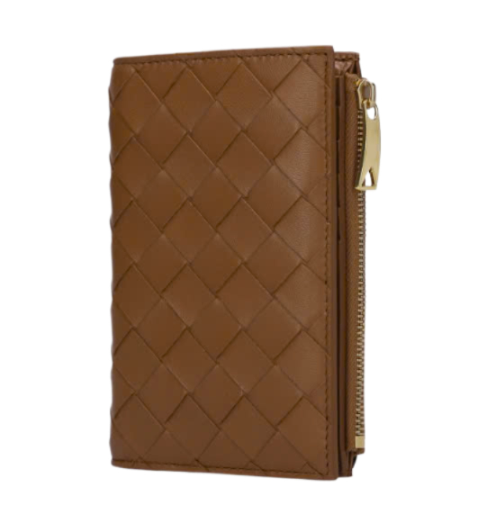 Intrecciato Lambskin Flap Wallet - Brown