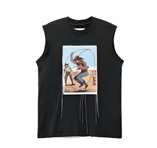 Cowboy Print Sleeveless T-Shirt - Washed Black