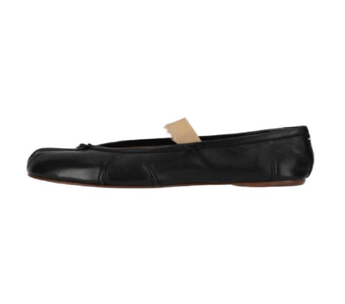 Tabi Ballerina Elastic Band Flat Shoes - Black:Nude