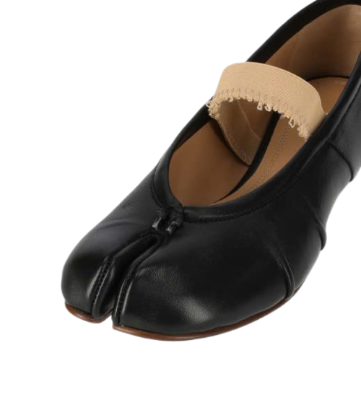 Tabi Ballerina Elastic Band Flat Shoes - Black:Nude