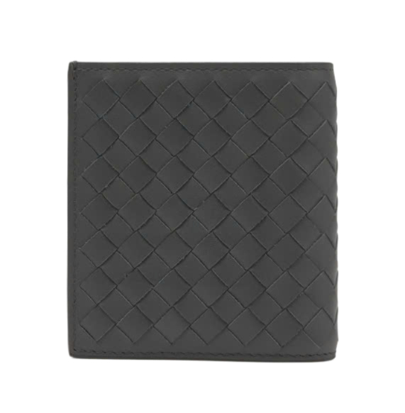 Intrecciato Leather Half Wallet - Dark Grey