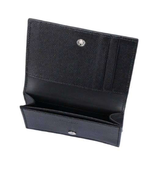 Signature Detail Grained Leather Business Card Case - Black