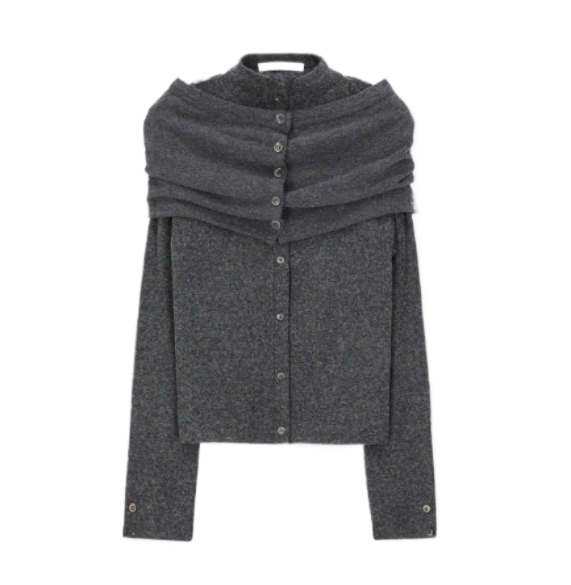 Pintruck Neck Jersey Cardigan - Charcoal 