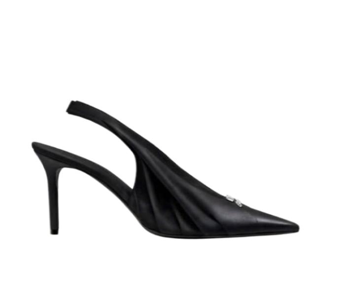 Logo Detail Drape Faux Leather Slingback Heel