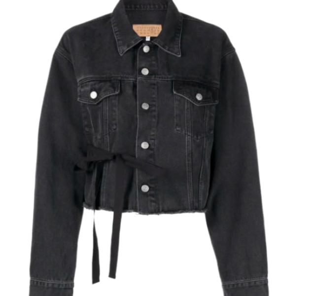 Crop Strap Denim Jacket - Black