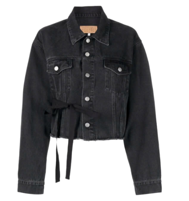 Crop Strap Denim Jacket - Black