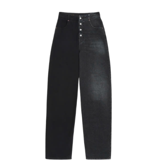 Half & Half 5 Pocket Denim Pants - Black:Grey