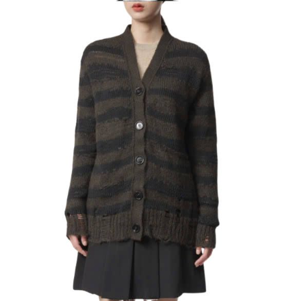 Distressed Stripe Cardigan - Warm Charcoal Grey:Black