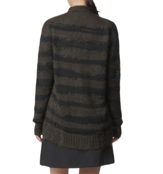 Distressed Stripe Cardigan - Warm Charcoal Grey:Black