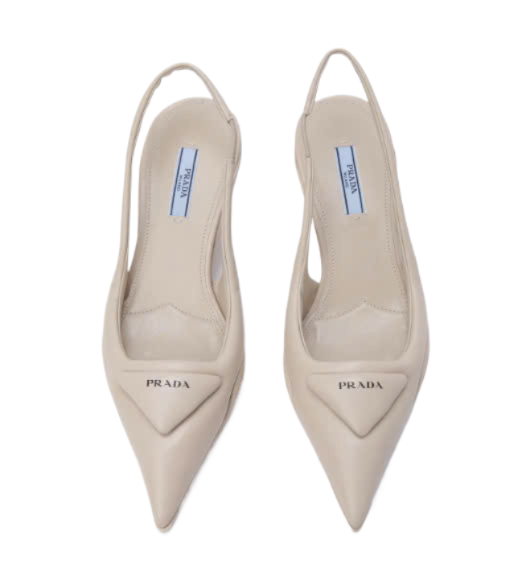 Soft Padded Leather Slingback Pumps Heel - Beige