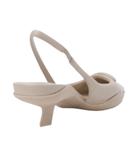 Soft Padded Leather Slingback Pumps Heel - Beige