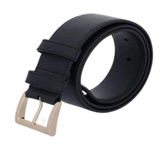 Triangle Logo Saffiano Belt - Black