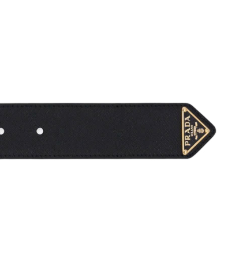 Triangle Logo Saffiano Belt - Black