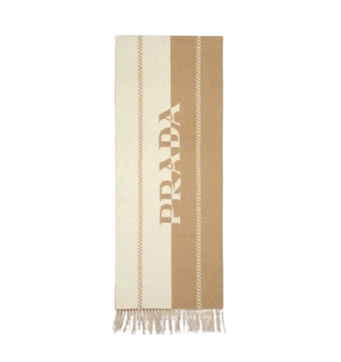 Lettering Logo Monogram Wool Scarf - Ivory:Camel