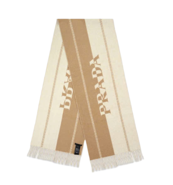 Lettering Logo Monogram Wool Scarf - Ivory:Camel