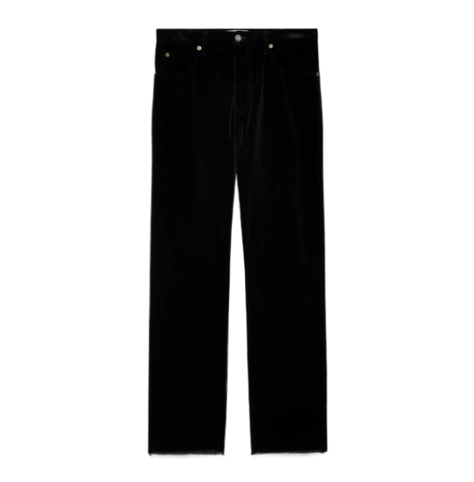 Washed Velvet Back Pocket Logo Pants - Black