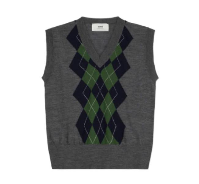 Argyle Jacquard Knit Vest - Grey