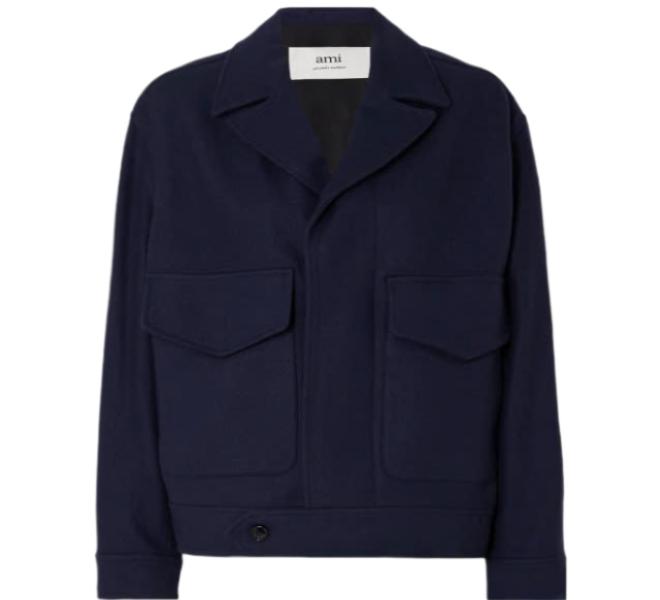 Oversized Virgin Wool Pocket Jacket - Blue