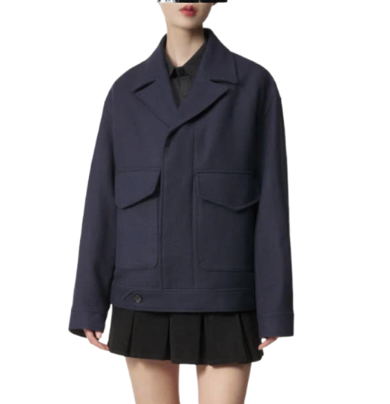 Oversized Virgin Wool Pocket Jacket - Blue