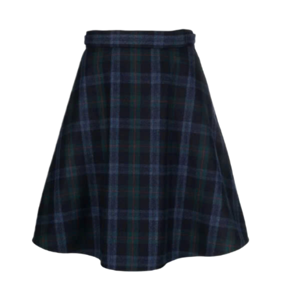 Tartan Flannel Side Tab Skirt - Navy