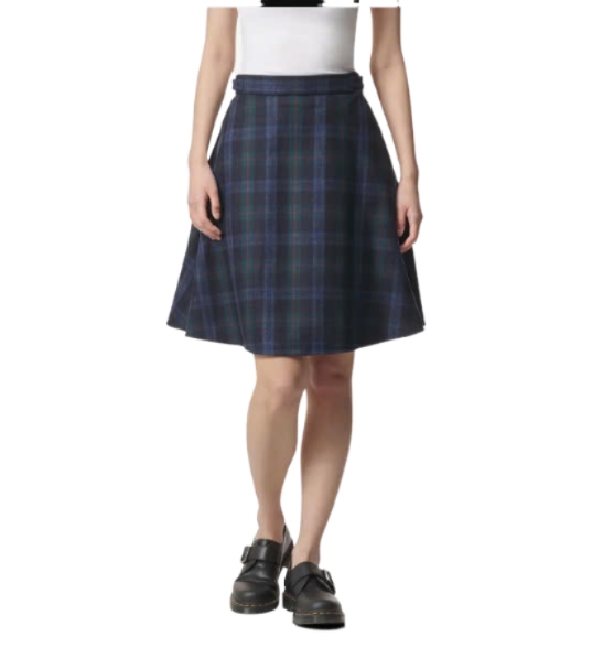 Tartan Flannel Side Tab Skirt - Navy