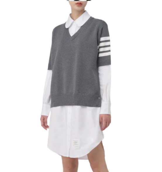 4 Bar Layered Long Shirt - White:Gray 