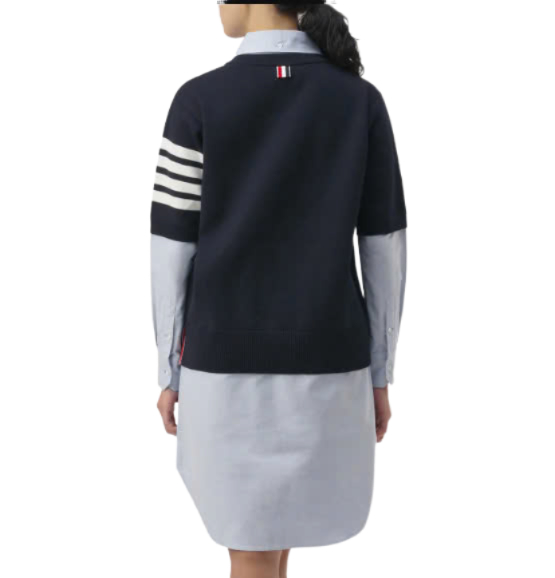 4 Bar Layered Long Shirt - Navy:Sky Blue