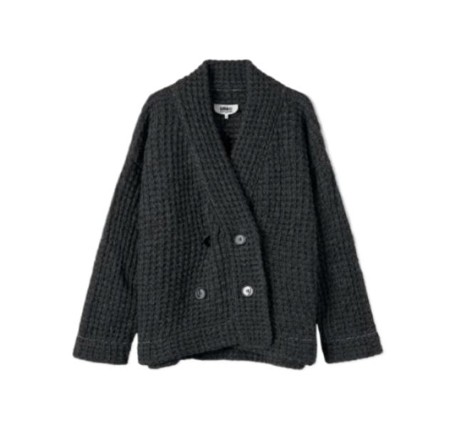 Waffle Knit Cardigan - Dark Grey