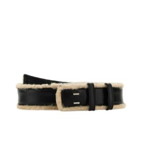 Shearling Detail Leather Belt