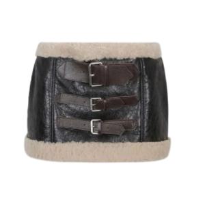 Buckle Strap Embellished Shearling Mini Skirt