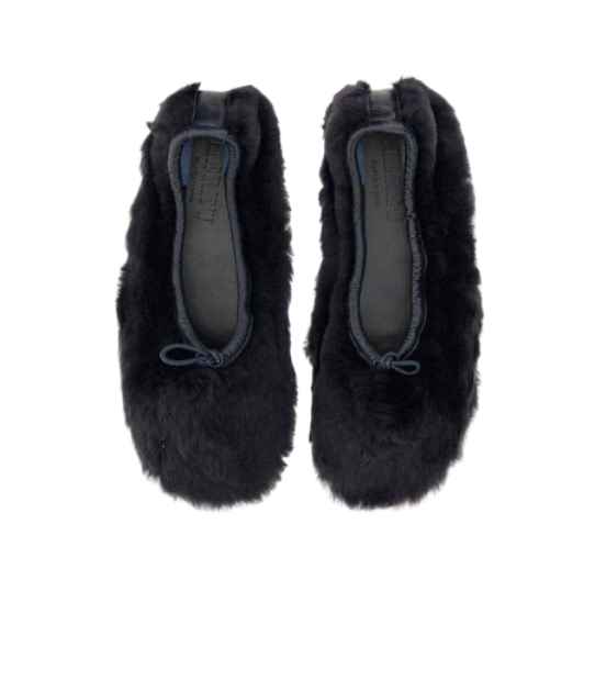 Fur leather flat shoes