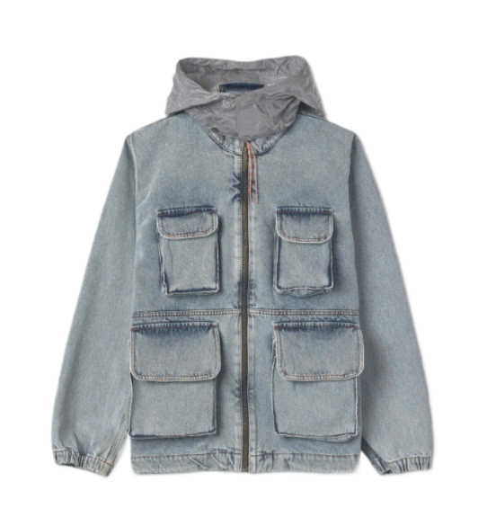 Acid Wash Cargo Jacket - Blue