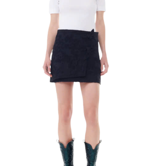 Black buckle jacquard shooting mini skirt