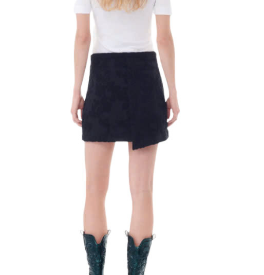 Black buckle jacquard shooting mini skirt