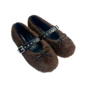 Buckle Fur Flat Shoes