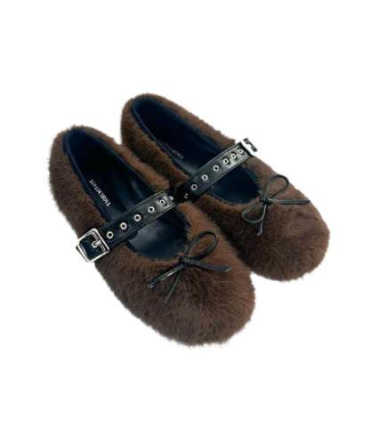 Buckle Fur Flat Shoes