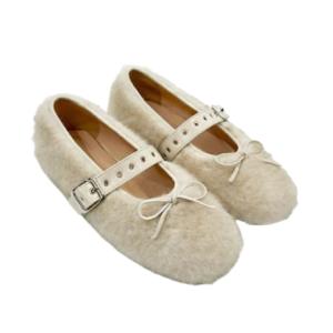 Buckle Fur Flat Shoes 