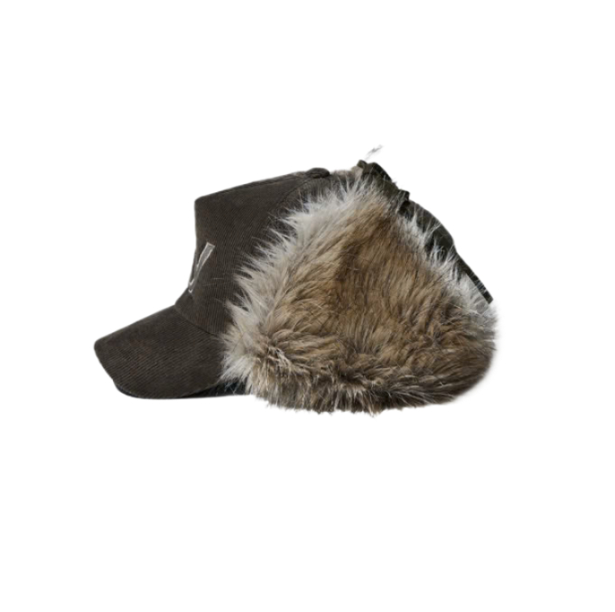 Open Yy Faux Fur Corduroy Earflap Cap Khaki