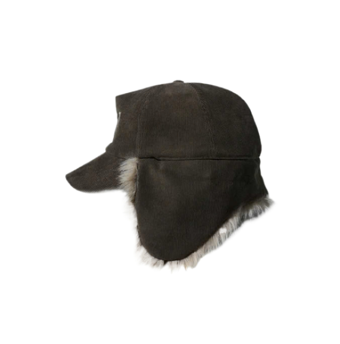 Open Yy Faux Fur Corduroy Earflap Cap Khaki