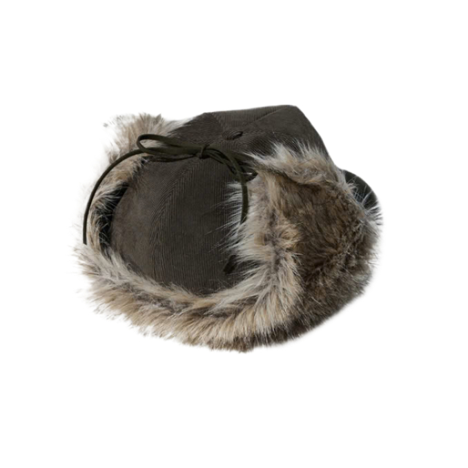 Open Yy Faux Fur Corduroy Earflap Cap Khaki