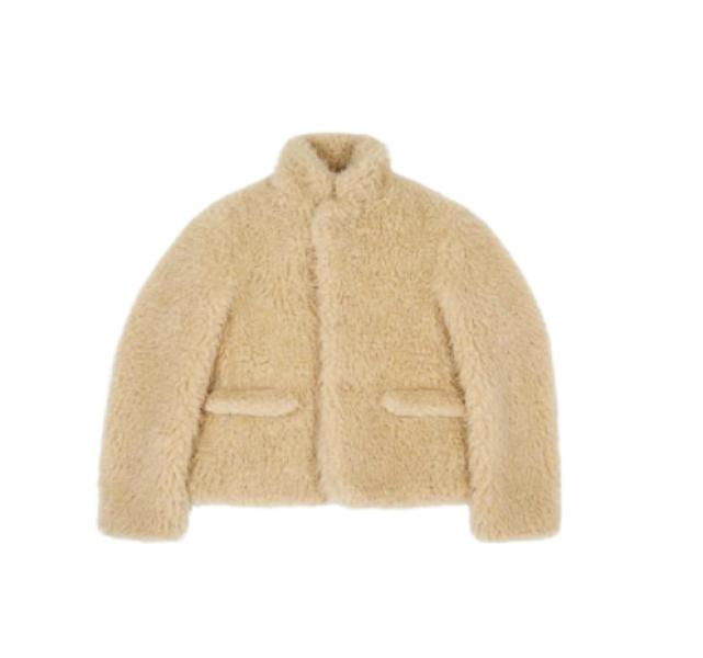 Fake Fur High Neck Jacket - Beige