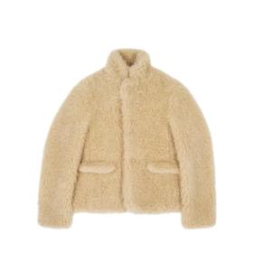 Fake Fur High Neck Jacket - Beige
