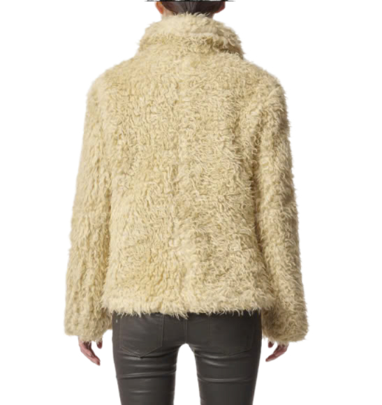 Fake Fur High Neck Jacket - Beige