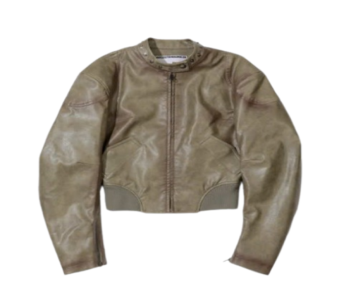 Emboss Faux Leather Bomber Sage