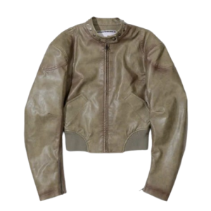 Emboss Faux Leather Bomber Sage