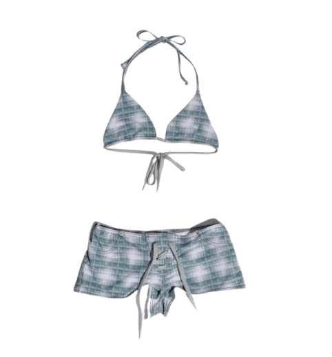 Ombre Plaid Microkini Blue Gray