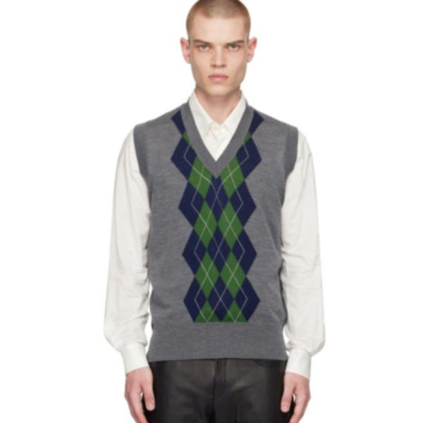 Argyle Jacquard Knit Vest - Grey