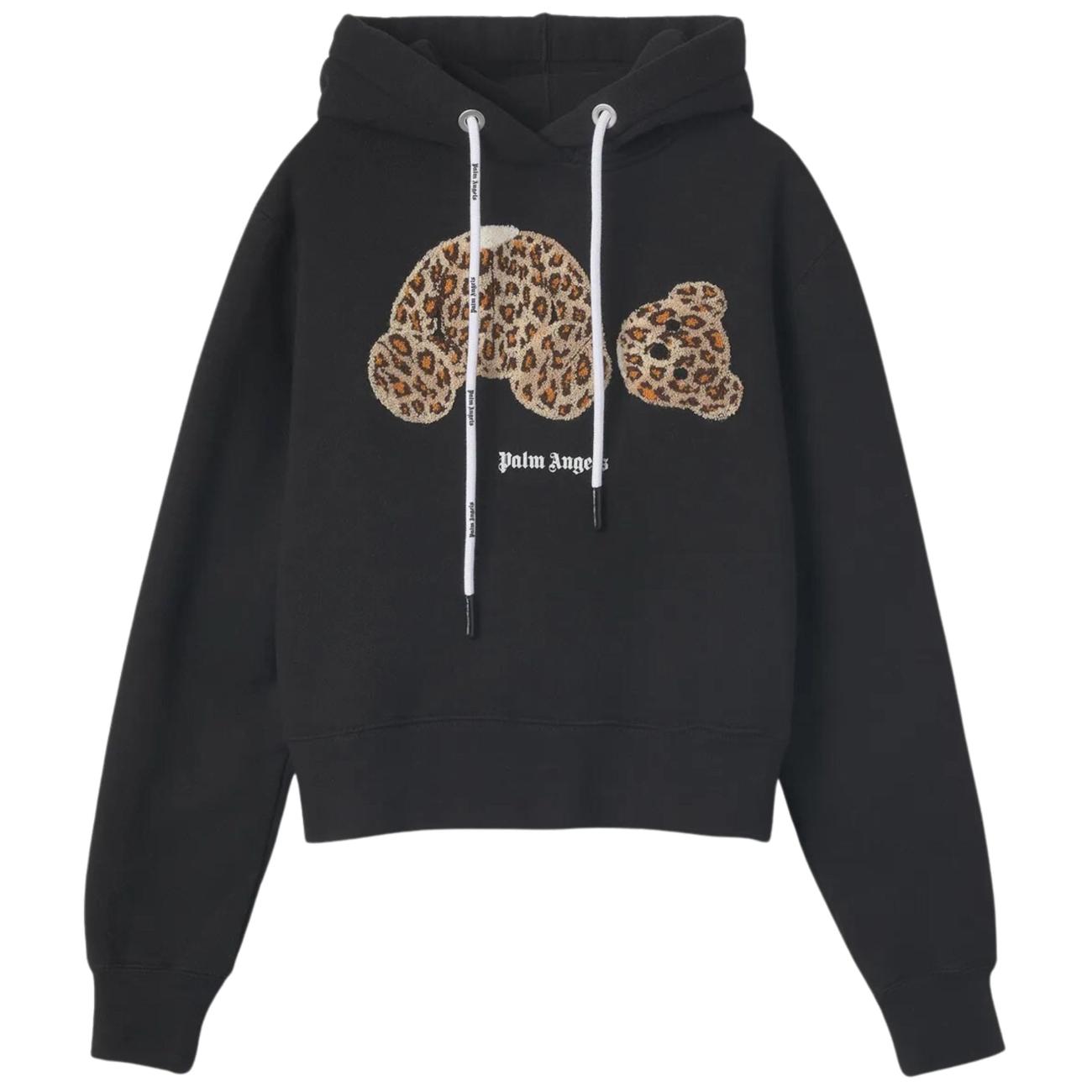 Leopard Bear Print Hoodie - Black 