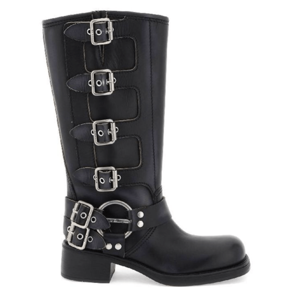 Buckle Biker Leather Boots