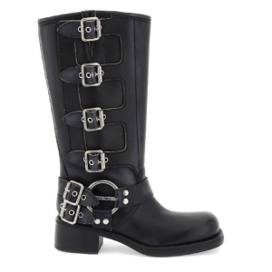 Buckle Biker Leather Boots